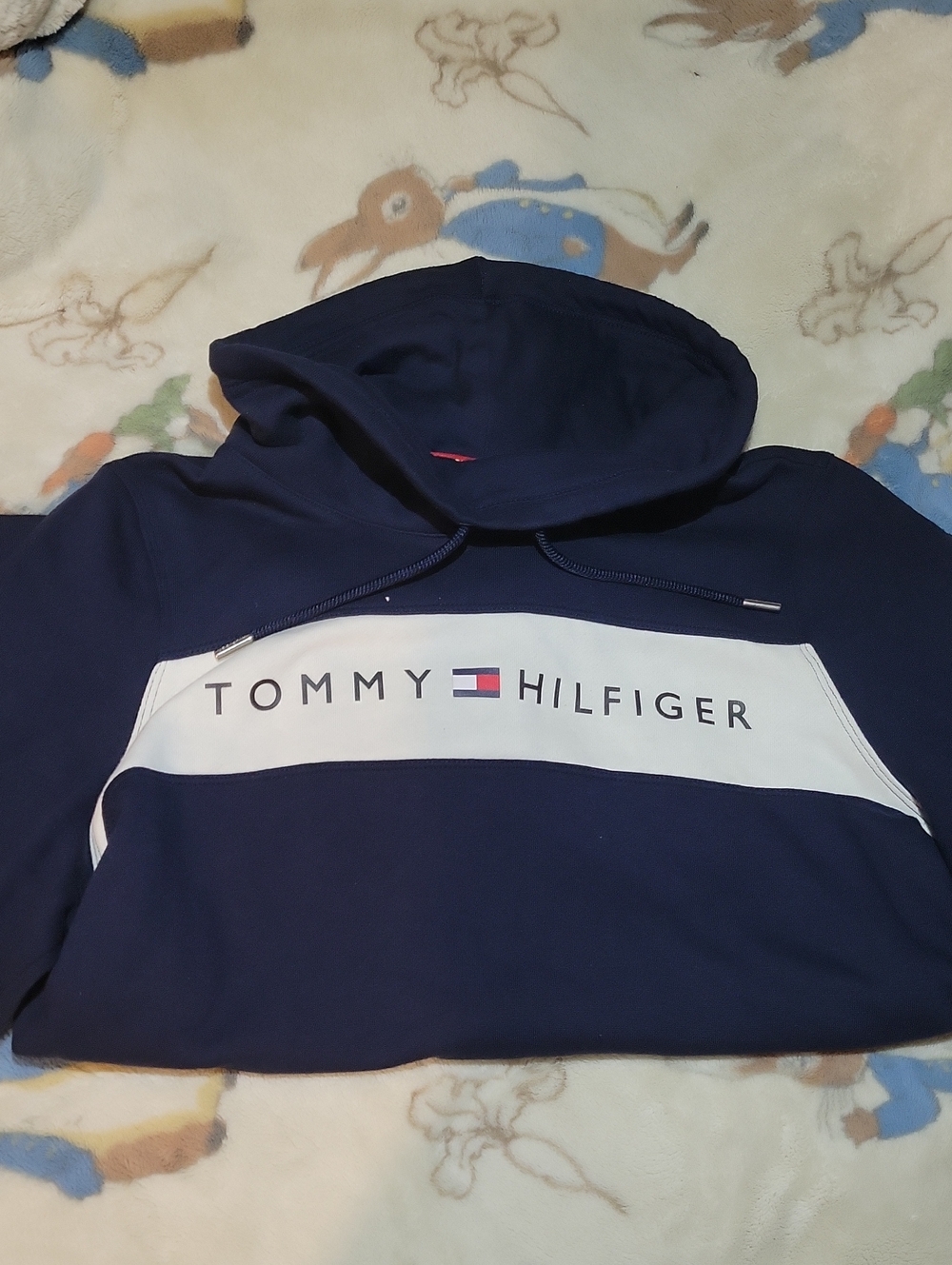 Tommy Hilfiger Navy and White Logo Crewneck Hoodie